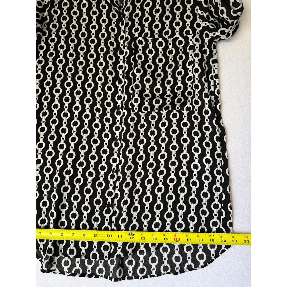 Zara Blouse Women Medium Black Chain Print Button Down Long Sleeve Casual Pocket